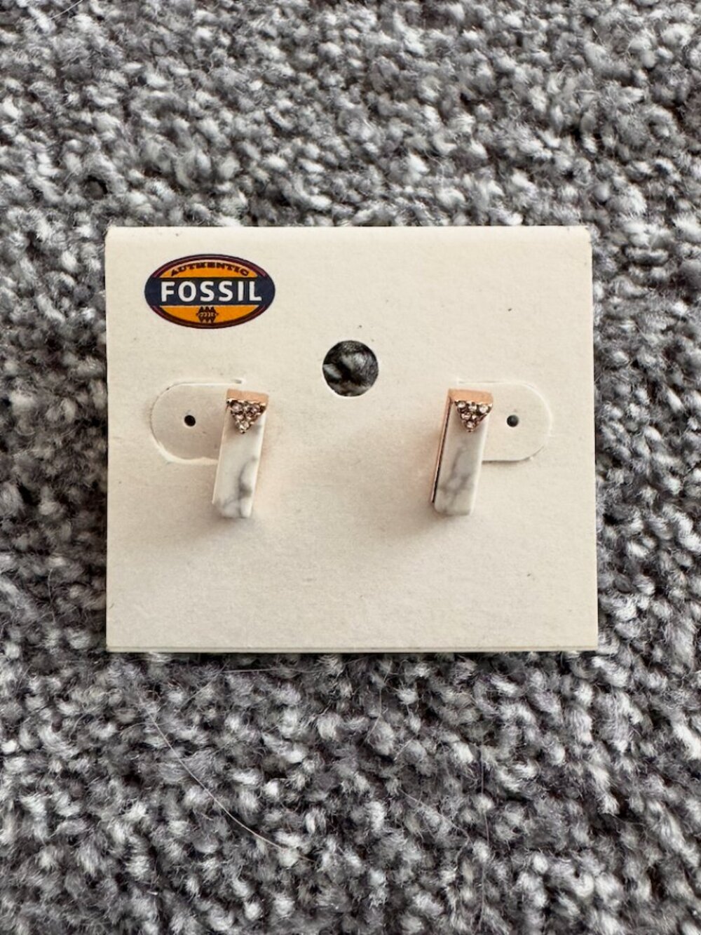 Fossil White Marble Stud Earrings Rose Gold Tone NWT